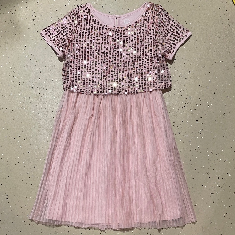 Girls Pink Sequin Overlay Dress